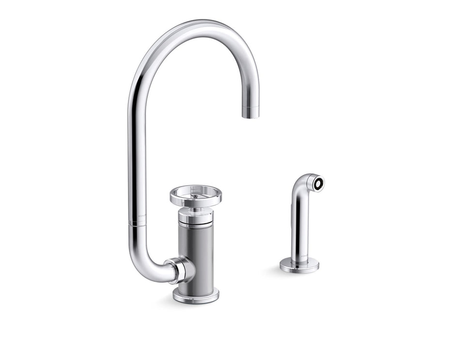 KOHLER Billet™ Single-handle bar sink faucet with two-function extended-reach spout and side sprayer