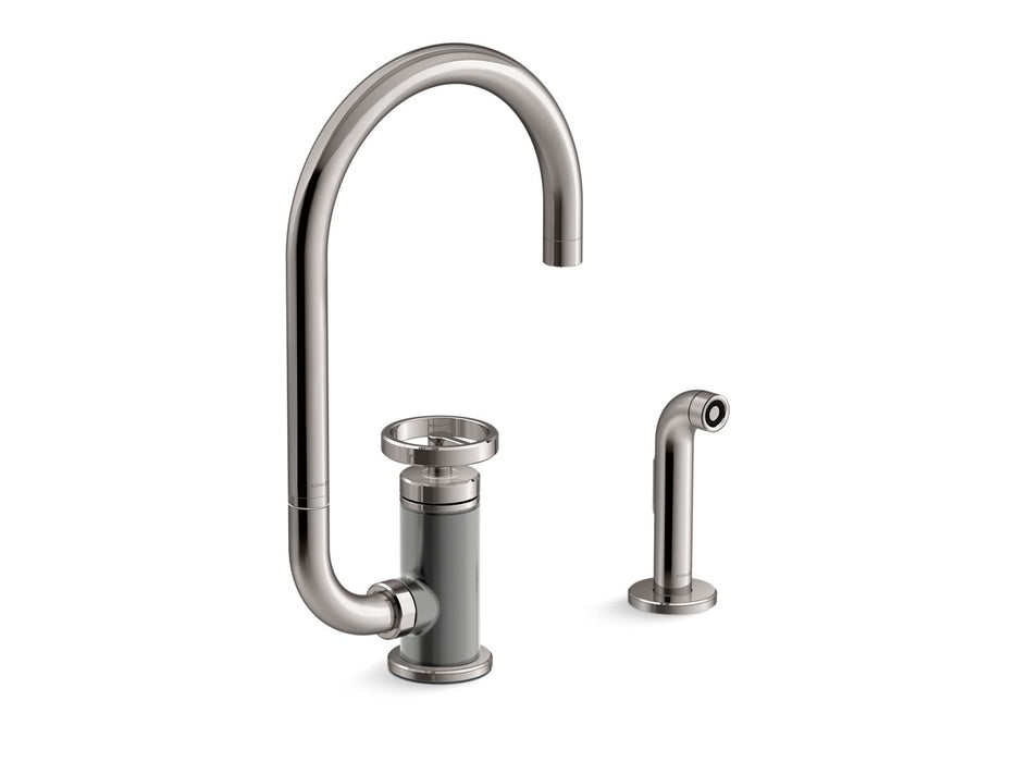 KOHLER Billet™ Single-handle bar sink faucet with two-function extended-reach spout and side sprayer