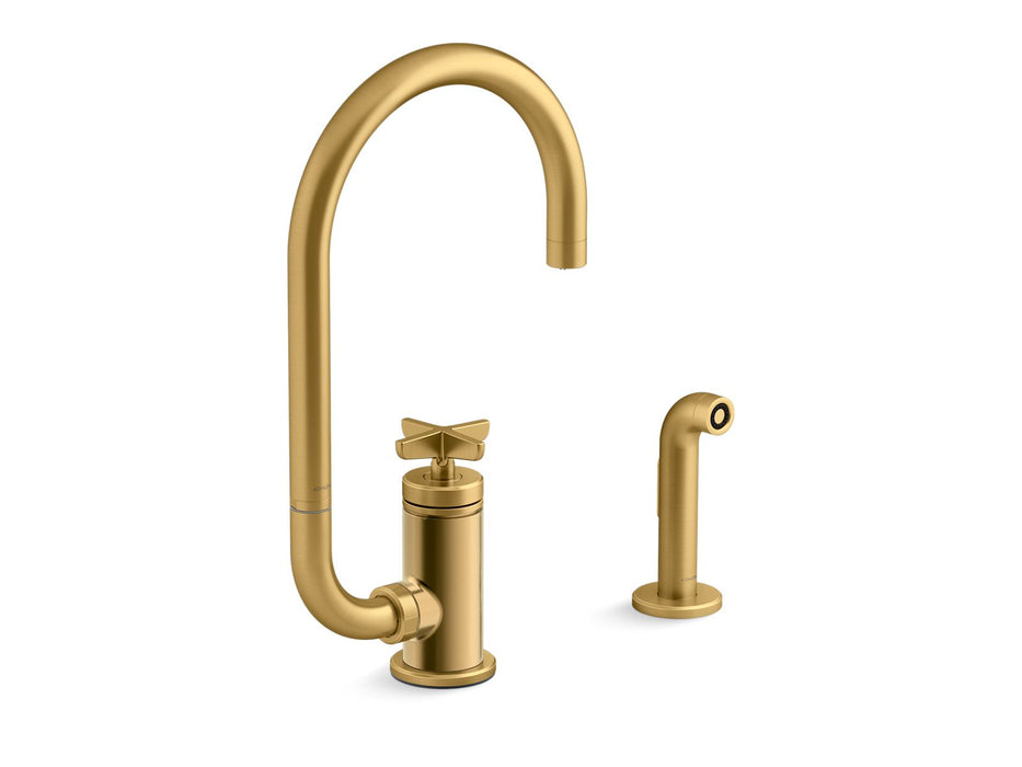 KOHLER Billet™ Single-handle bar sink faucet with two-function extended-reach spout and side sprayer