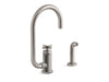KOHLER Billet™ Single-handle bar sink faucet with two-function extended-reach spout and side sprayer