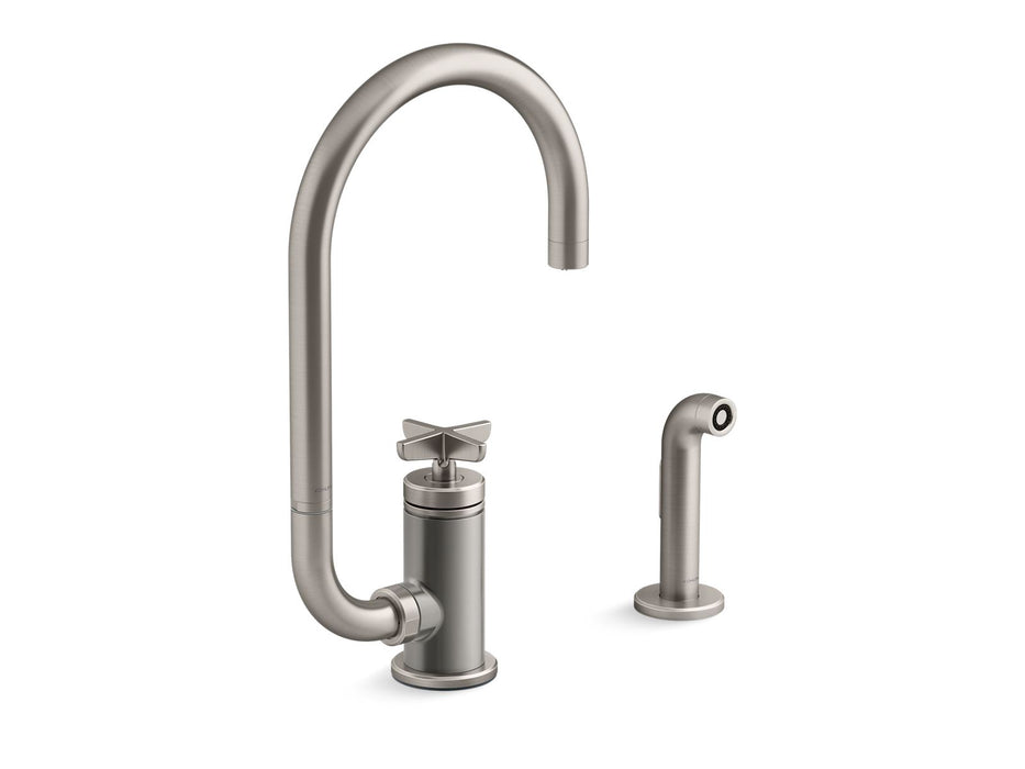 KOHLER Billet™ Single-handle bar sink faucet with two-function extended-reach spout and side sprayer