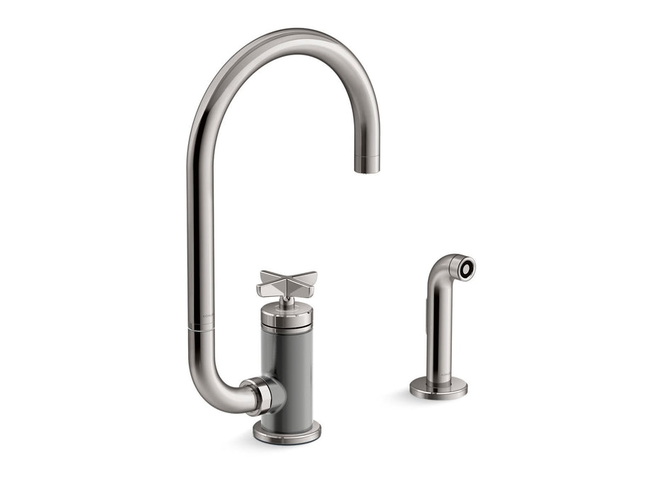 KOHLER Billet™ Single-handle bar sink faucet with two-function extended-reach spout and side sprayer