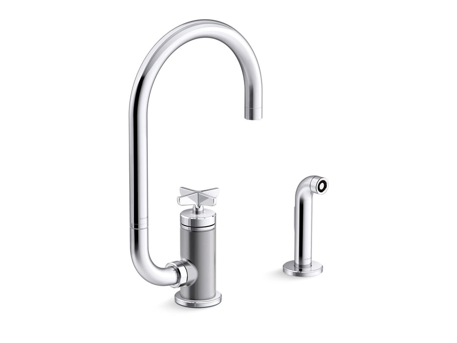 KOHLER Billet™ Single-handle bar sink faucet with two-function extended-reach spout and side sprayer
