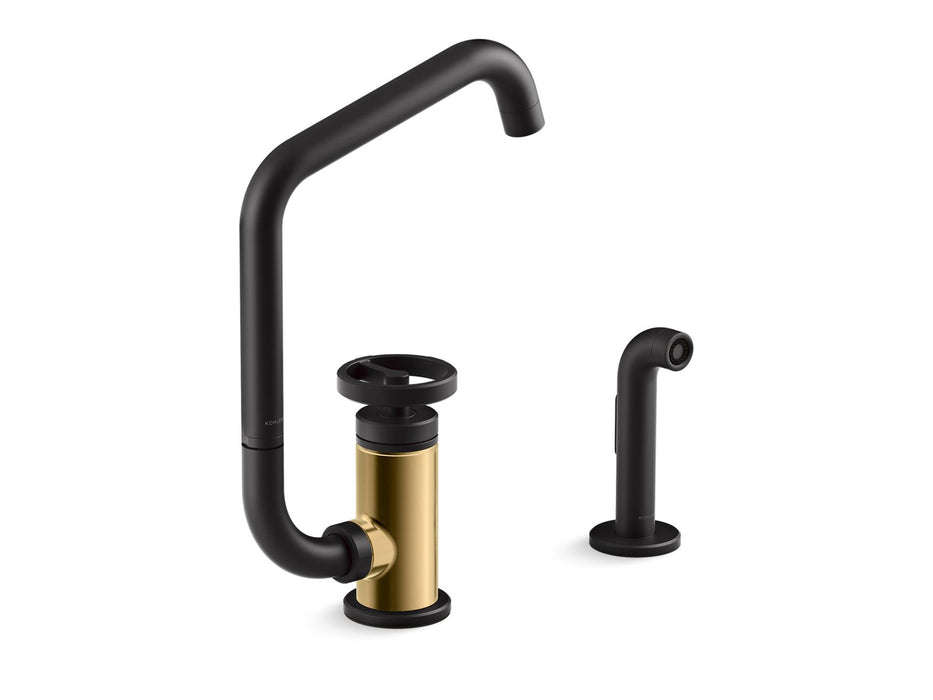 KOHLER Billet™ Single-handle bar sink faucet with two-function extended-reach spout and side sprayer