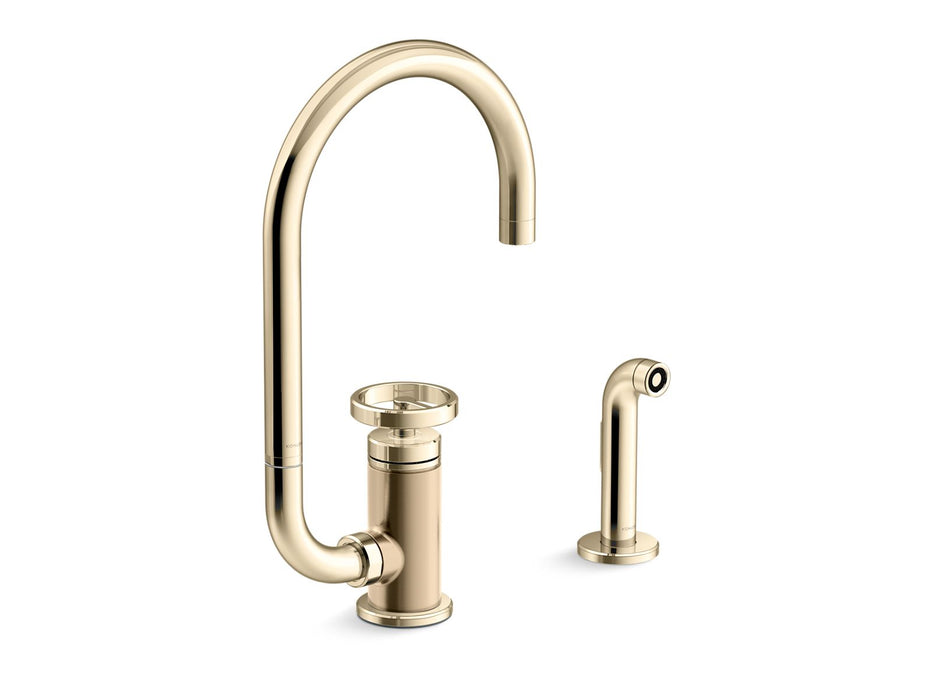 KOHLER Billet™ Single-handle bar sink faucet with two-function extended-reach spout and side sprayer