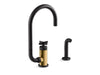 KOHLER Billet™ Single-handle bar sink faucet with two-function extended-reach spout and side sprayer