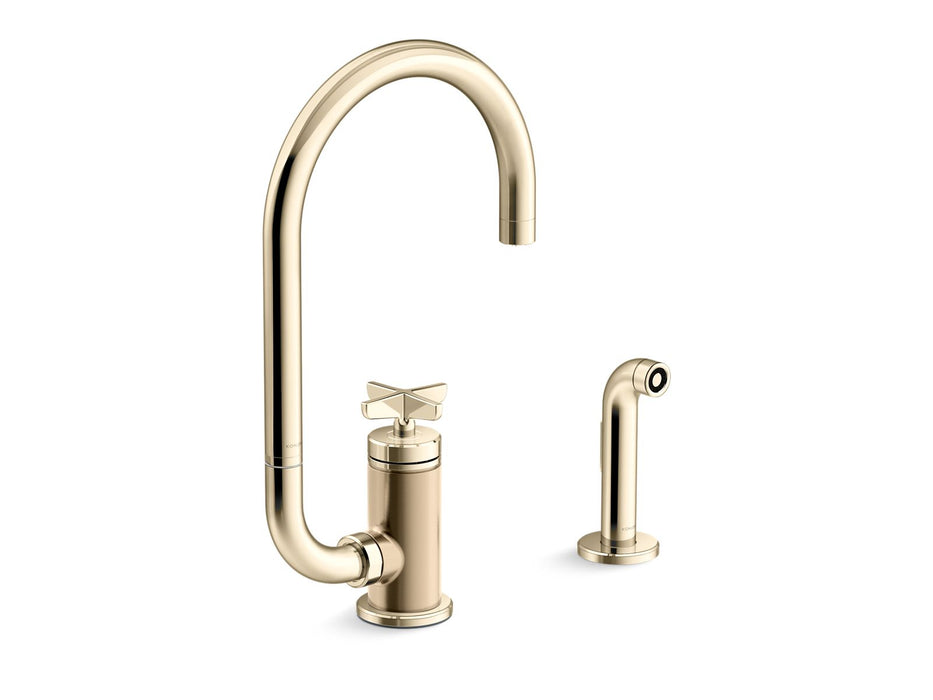 KOHLER Billet™ Single-handle bar sink faucet with two-function extended-reach spout and side sprayer
