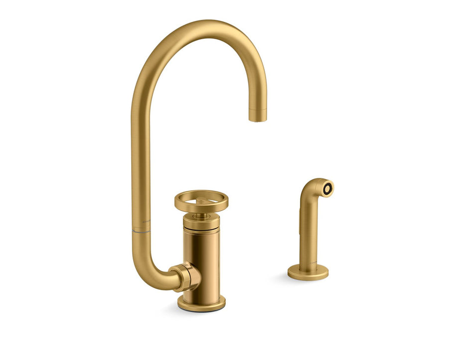 KOHLER Billet™ Single-handle bar sink faucet with two-function extended-reach spout and side sprayer