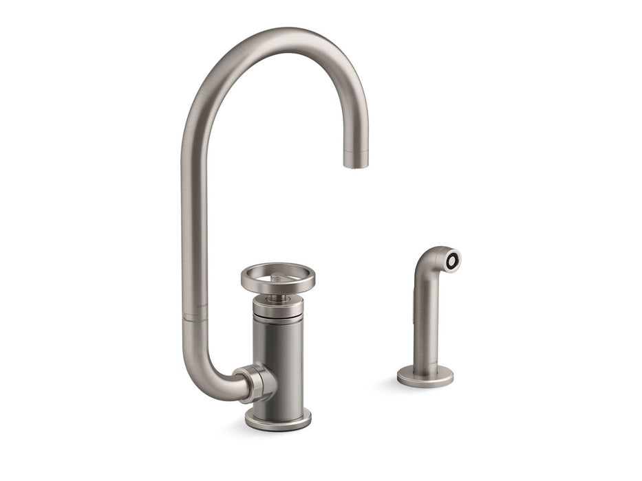 KOHLER Billet™ Single-handle bar sink faucet with two-function extended-reach spout and side sprayer