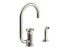 KOHLER Billet™ Single-handle bar sink faucet with two-function extended-reach spout and side sprayer