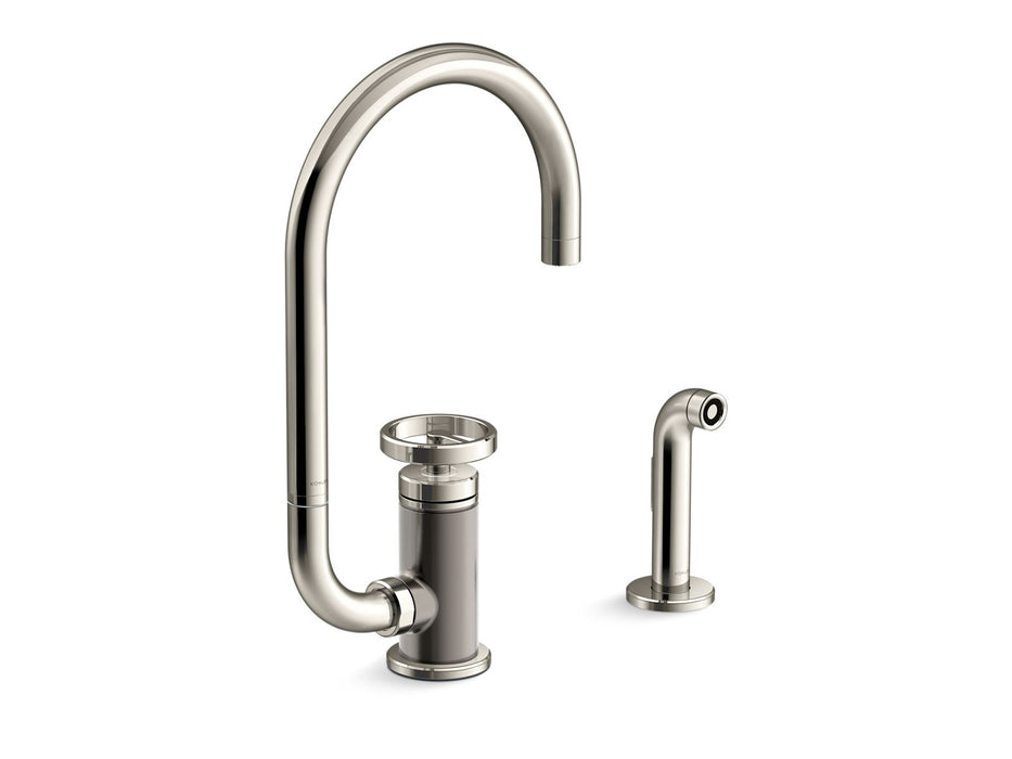 KOHLER Billet™ Single-handle bar sink faucet with two-function extended-reach spout and side sprayer
