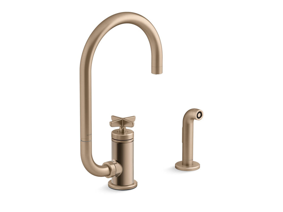 KOHLER Billet™ Single-handle bar sink faucet with two-function extended-reach spout and side sprayer