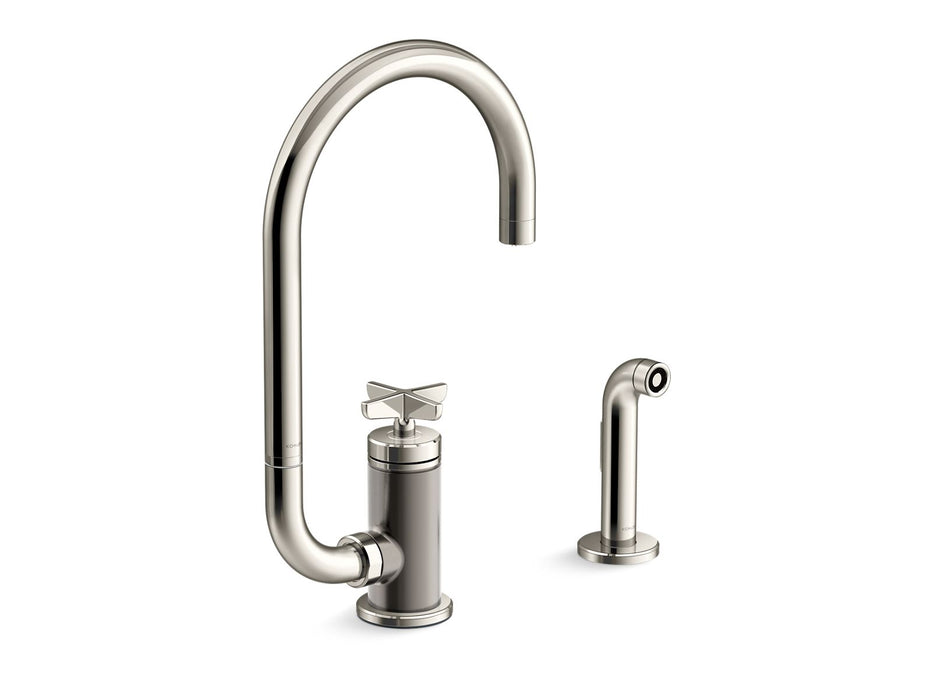 KOHLER Billet™ Single-handle bar sink faucet with two-function extended-reach spout and side sprayer