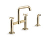 KOHLER Billet™ Two-hole bridge kitchen sink faucet with side sprayer