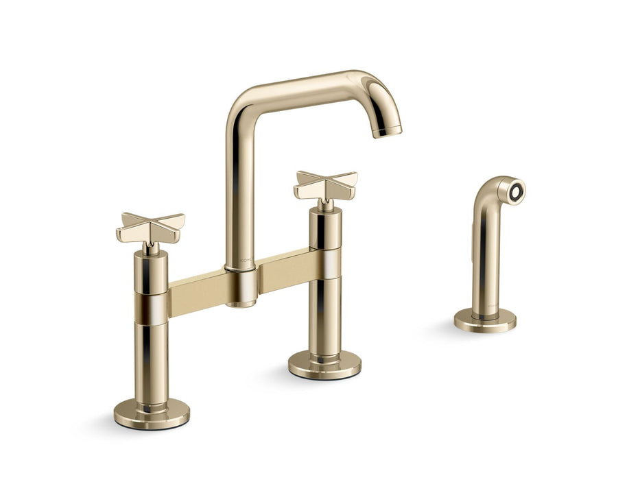KOHLER Billet™ Two-hole bridge kitchen sink faucet with side sprayer