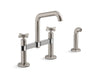 KOHLER Billet™ Two-hole bridge kitchen sink faucet with side sprayer