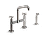 KOHLER Billet™ Two-hole bridge kitchen sink faucet with side sprayer