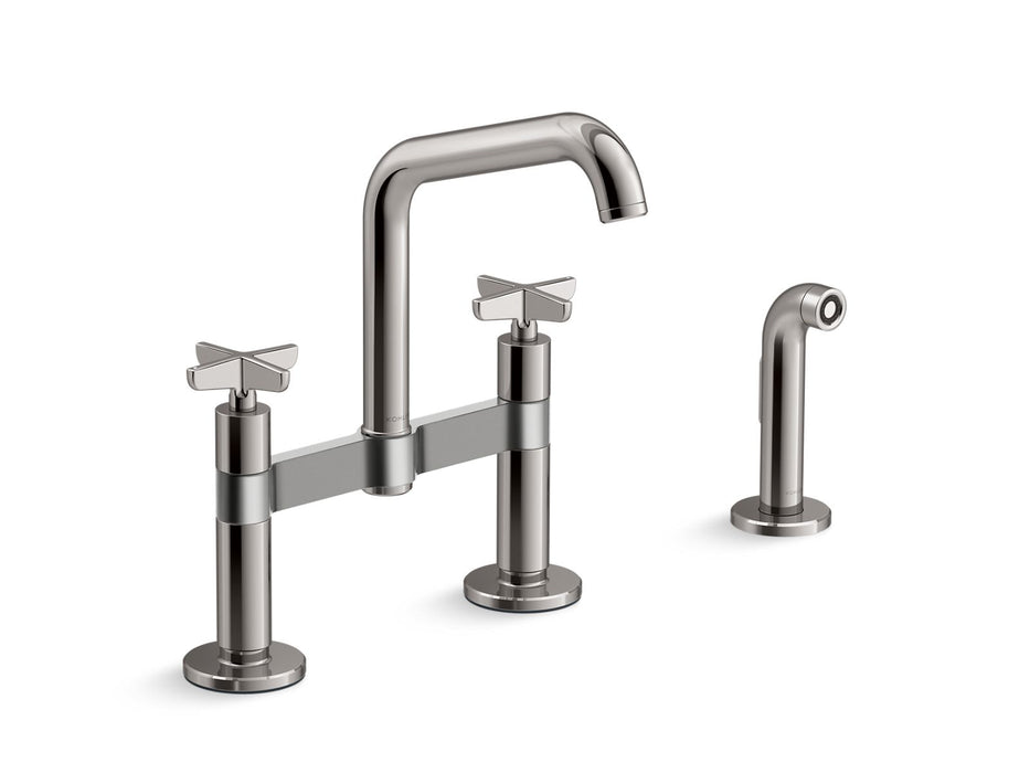 KOHLER Billet™ Two-hole bridge kitchen sink faucet with side sprayer
