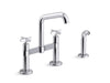 KOHLER Billet™ Two-hole bridge kitchen sink faucet with side sprayer