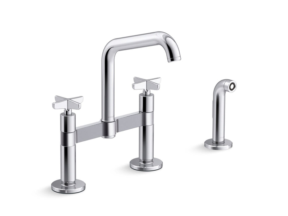 KOHLER Billet™ Two-hole bridge kitchen sink faucet with side sprayer