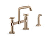 KOHLER Billet™ Two-hole bridge kitchen sink faucet with side sprayer