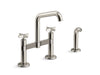 KOHLER Billet™ Two-hole bridge kitchen sink faucet with side sprayer