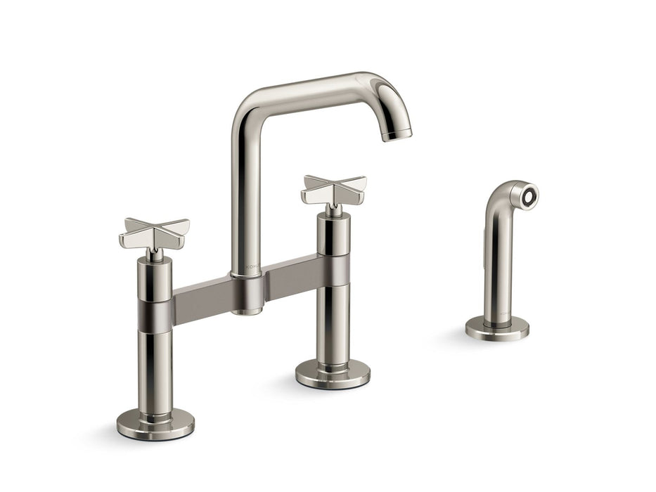 KOHLER Billet™ Two-hole bridge kitchen sink faucet with side sprayer