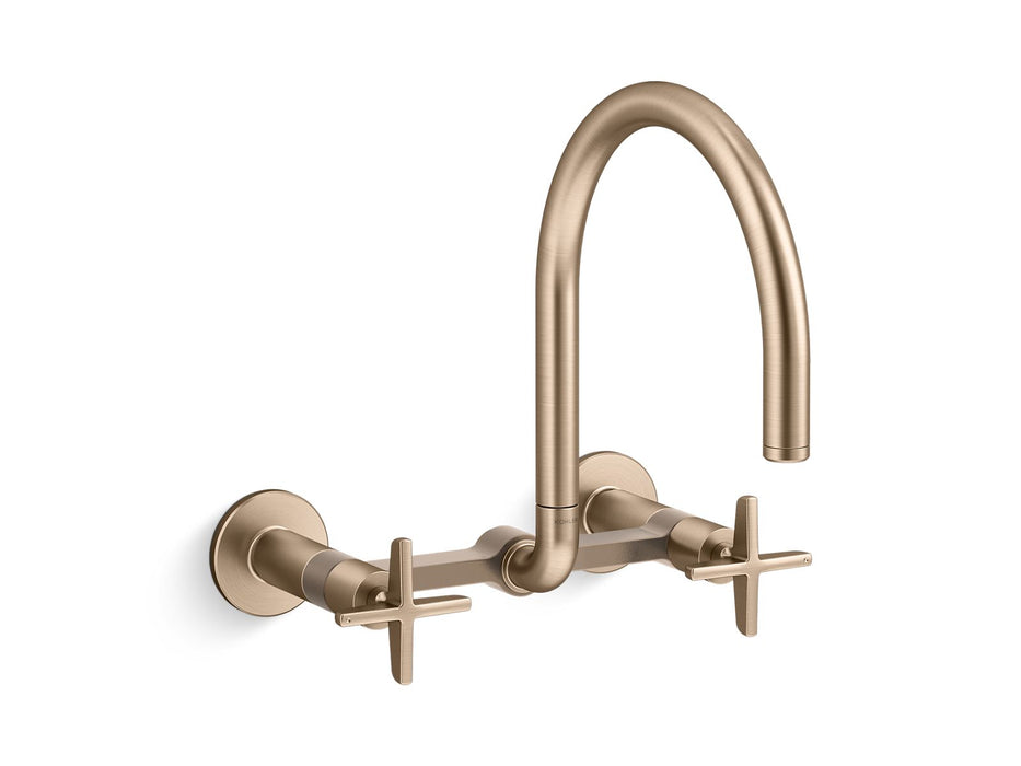 KOHLER Billet™ Two-hole wall-mount bridge kitchen sink faucet
