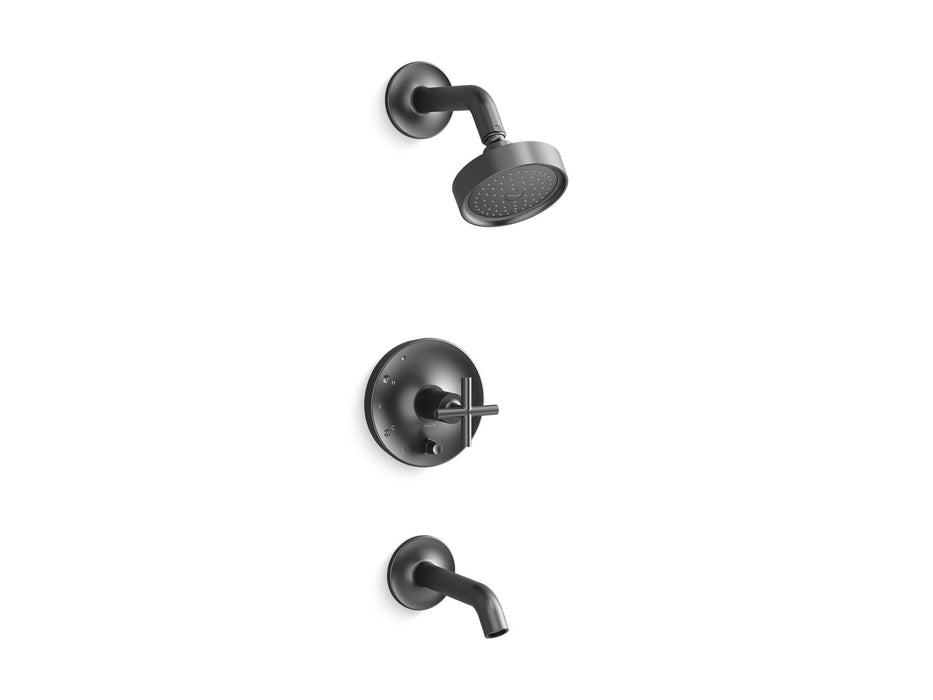 KOHLER Purist Rite-Temp bath and shower trim kit with push-button diverter and cross handle, 2.5 gpm