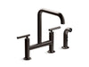 KOHLER Purist Two-hole bridge kitchen sink faucet with side sprayer