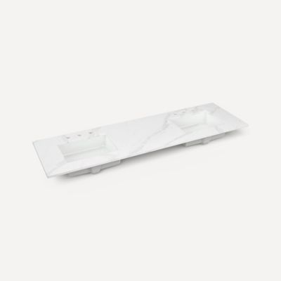 Quartz Stone Vanity Top, 72" x 1-1/8" x 23", Double Undercounter Sink, Three Hole, For Wyndale