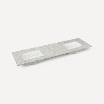 Quartz Stone Vanity Top, 72" x 1-1/8" x 23", Double Undercounter Sink, Three Hole, For Wyndale