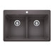 BLANCO Liven SILGRANIT 33" 50/50 Double Bowl Dual Mount Kitchen Sink with Low Divide - Cinder