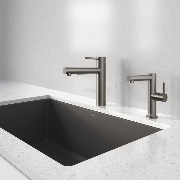 Satin Dark Steel - BLANCO Alta II Low Arc Pull-Out Dual-Spray Kitchen Faucet