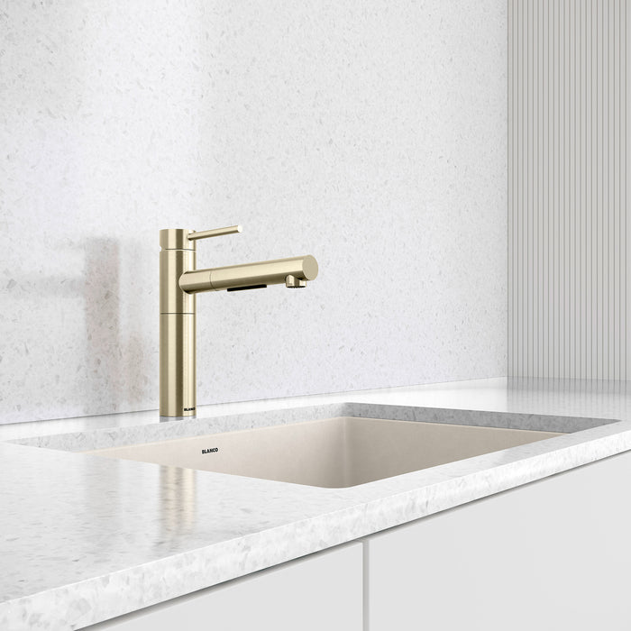 Satin Gold - BLANCO Alta II Low Arc Pull-Out Dual-Spray Kitchen Faucet