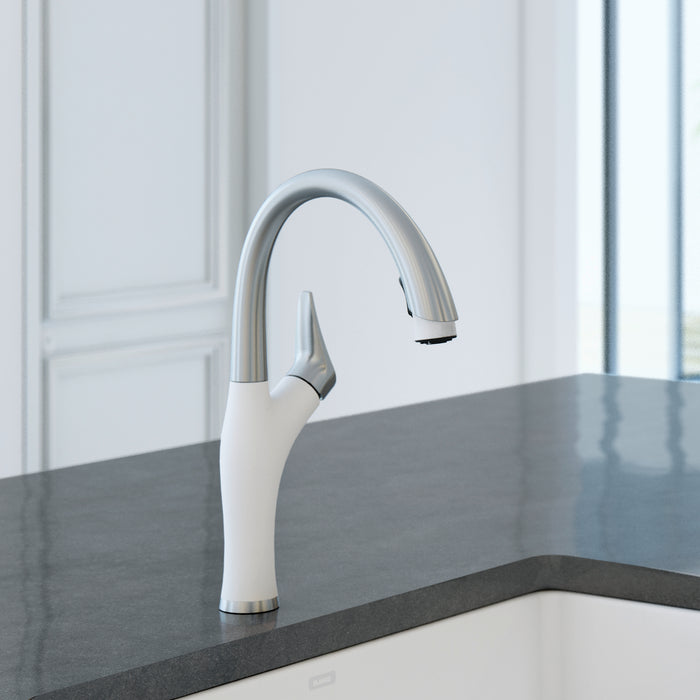 Pvd Steel/White - BLANCO Artona Pull-Down Dual-Spray Kitchen Faucet