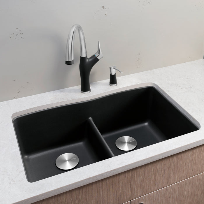 Anthracite - BLANCO Diamond SILGRANIT 32" 50/50 Double Bowl Undermount Kitchen Sink with Low Divide