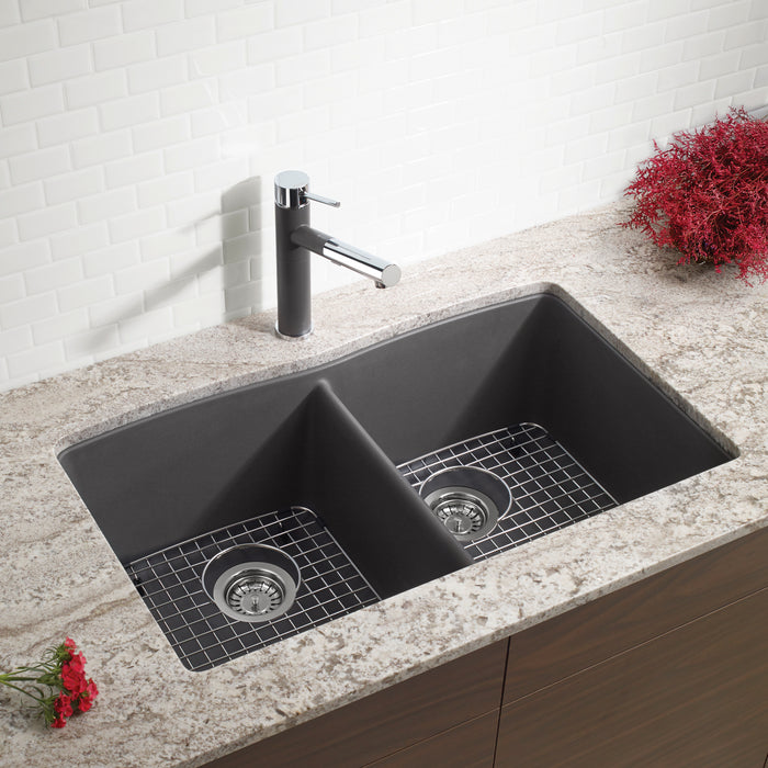 Cinder - BLANCO Diamond SILGRANIT 32" 50/50 Double Bowl Undermount Kitchen Sink