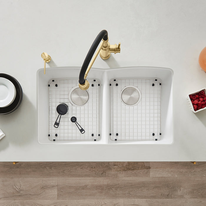 White - BLANCO Diamond SILGRANIT 32" 50/50 Double Bowl Undermount Kitchen Sink