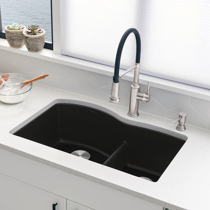 Coal Black - BLANCO Diamond SILGRANIT 32" 60/40 Double Bowl Undermount Kitchen Sink with Low Divide