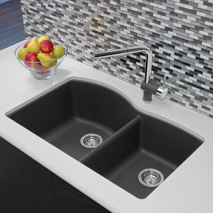 Cinder - BLANCO Diamond SILGRANIT 32" 60/40 Double Bowl Undermount Kitchen Sink