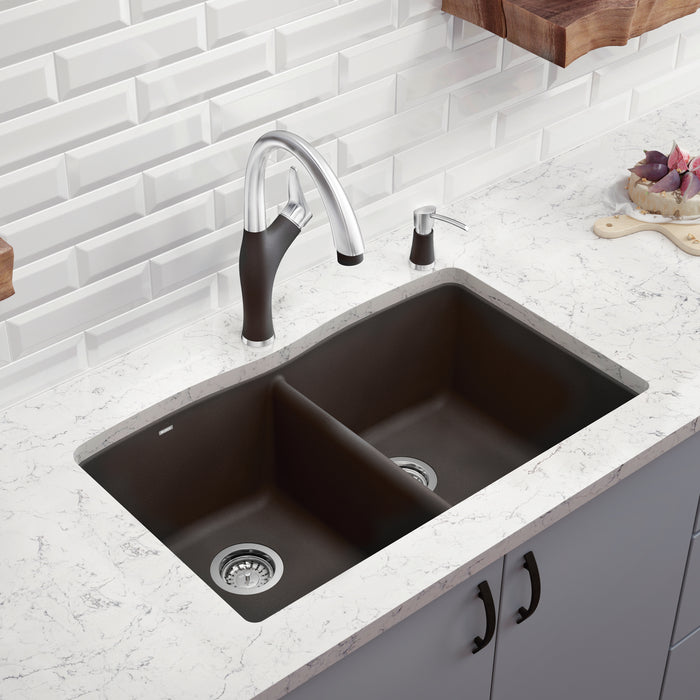 Cinder - BLANCO Diamond SILGRANIT 33" 50/50 Double Bowl Dual Mount Kitchen Sink