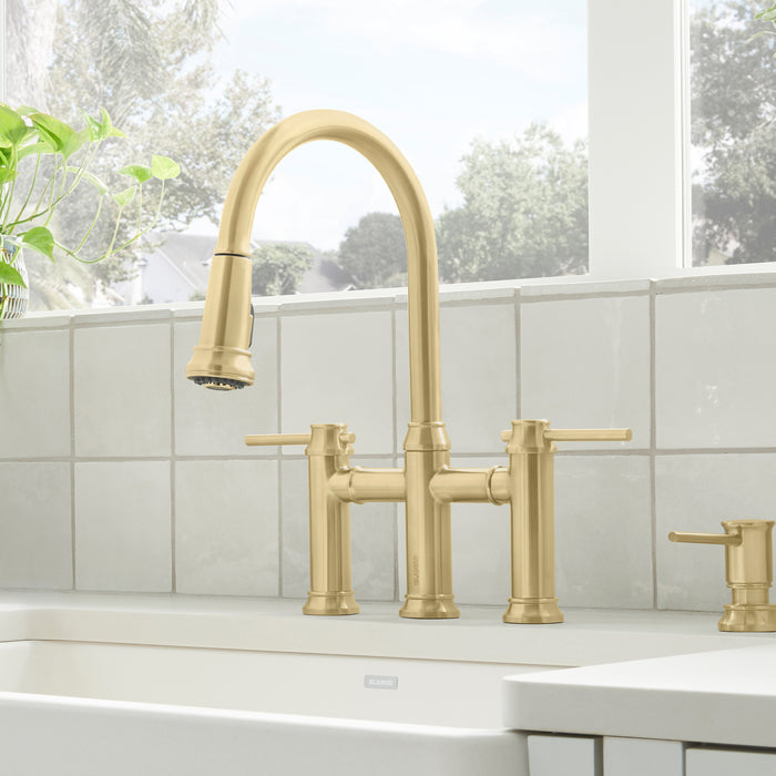 Satin Gold - BLANCO Empressa Pull-Down Dual-Spray Bridge Faucet