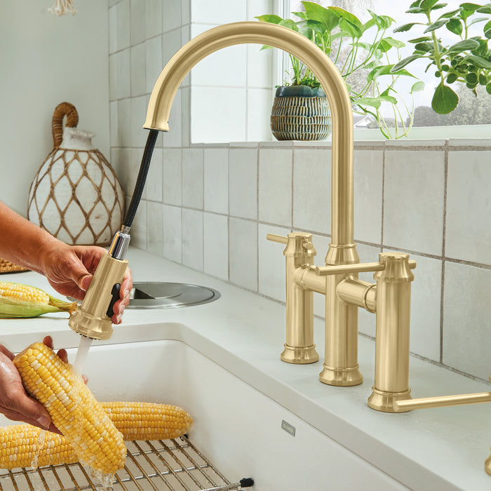 Satin Gold - BLANCO Empressa Pull-Down Dual-Spray Bridge Faucet