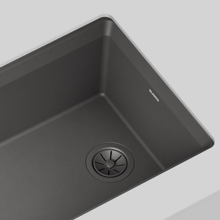 Cinder - BLANCO Essential Silgranit Color-Matched 3.5" Basket Strainer with Turn-to-Close Design