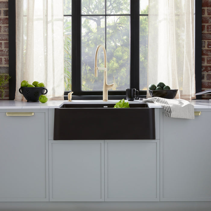 Coal Black - BLANCO Ikon SILGRANIT 33" Single Bowl Apron-Front Farmhouse Sink