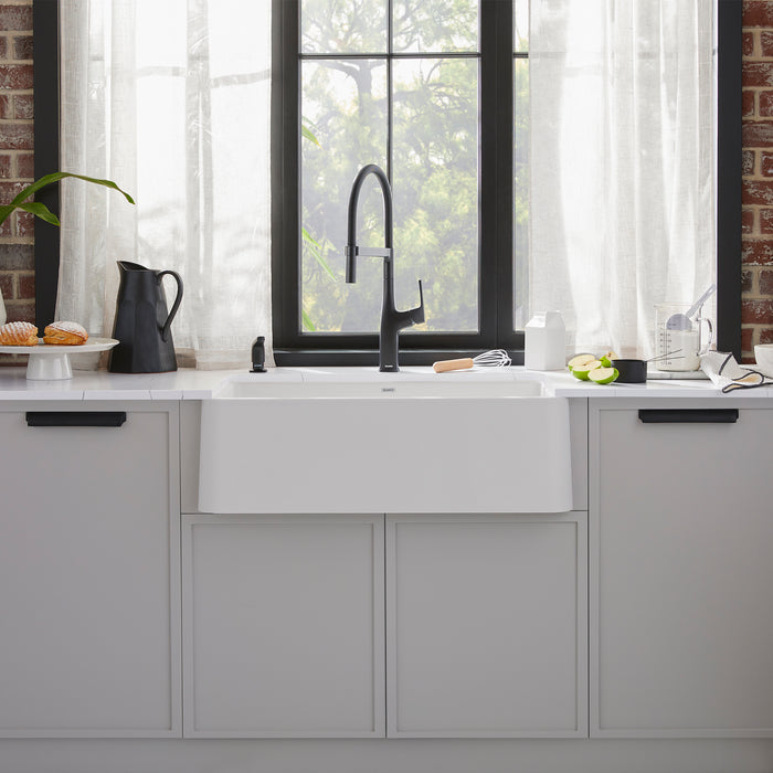 White - BLANCO Ikon SILGRANIT 33" Single Bowl Apron-Front Farmhouse Sink
