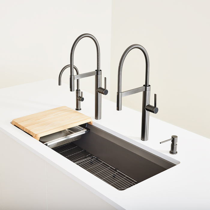 Volcano Gray - BLANCO Inteos SILGRANIT 45" Single Bowl Reversible Undermount Workstation Kitchen Sink