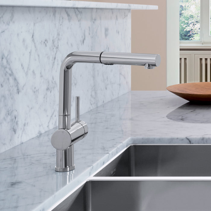 Chrome - BLANCO Linus Low Arc Pull-Out Dual-Spray Kitchen Faucet