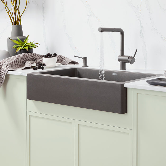 Volcano Gray - BLANCO Linus Low Arc Pull-Out Dual-Spray Kitchen Faucet